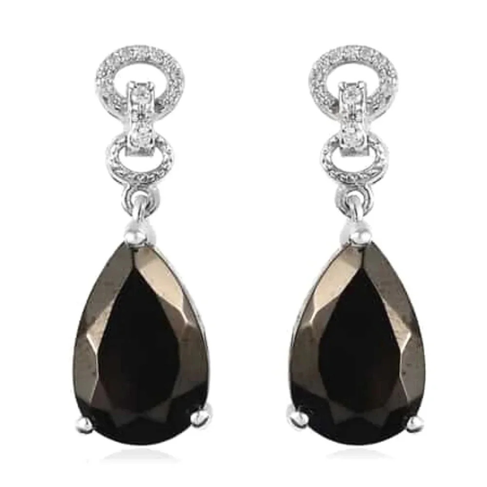 Elite Shungite & Natural White Zircon Dangling Earrings. - Picture 4 of 7